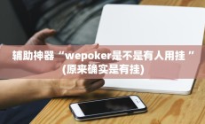辅助神器“wepoker是不是有人用挂 ”(原来确实是有挂)